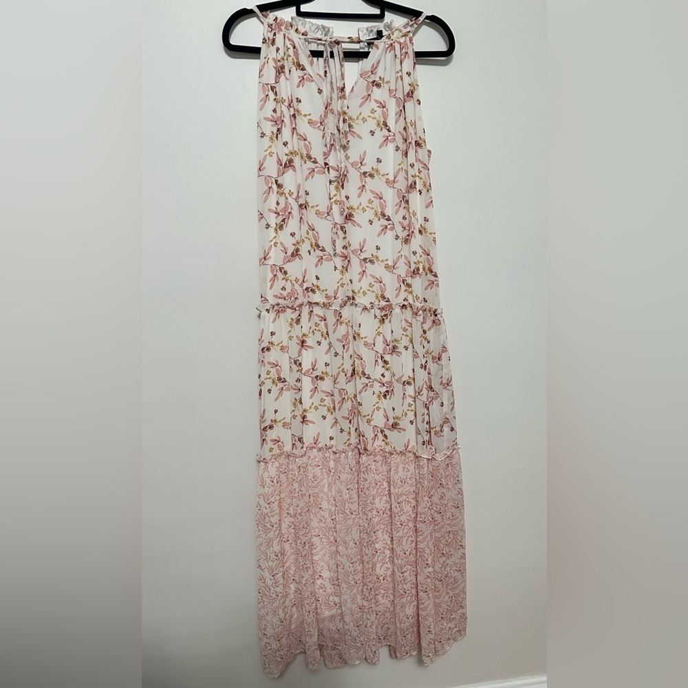 DREW Naomi Vintage Mixed Pink Floral Chiffon Cottagecore Maxi Dress Size Small